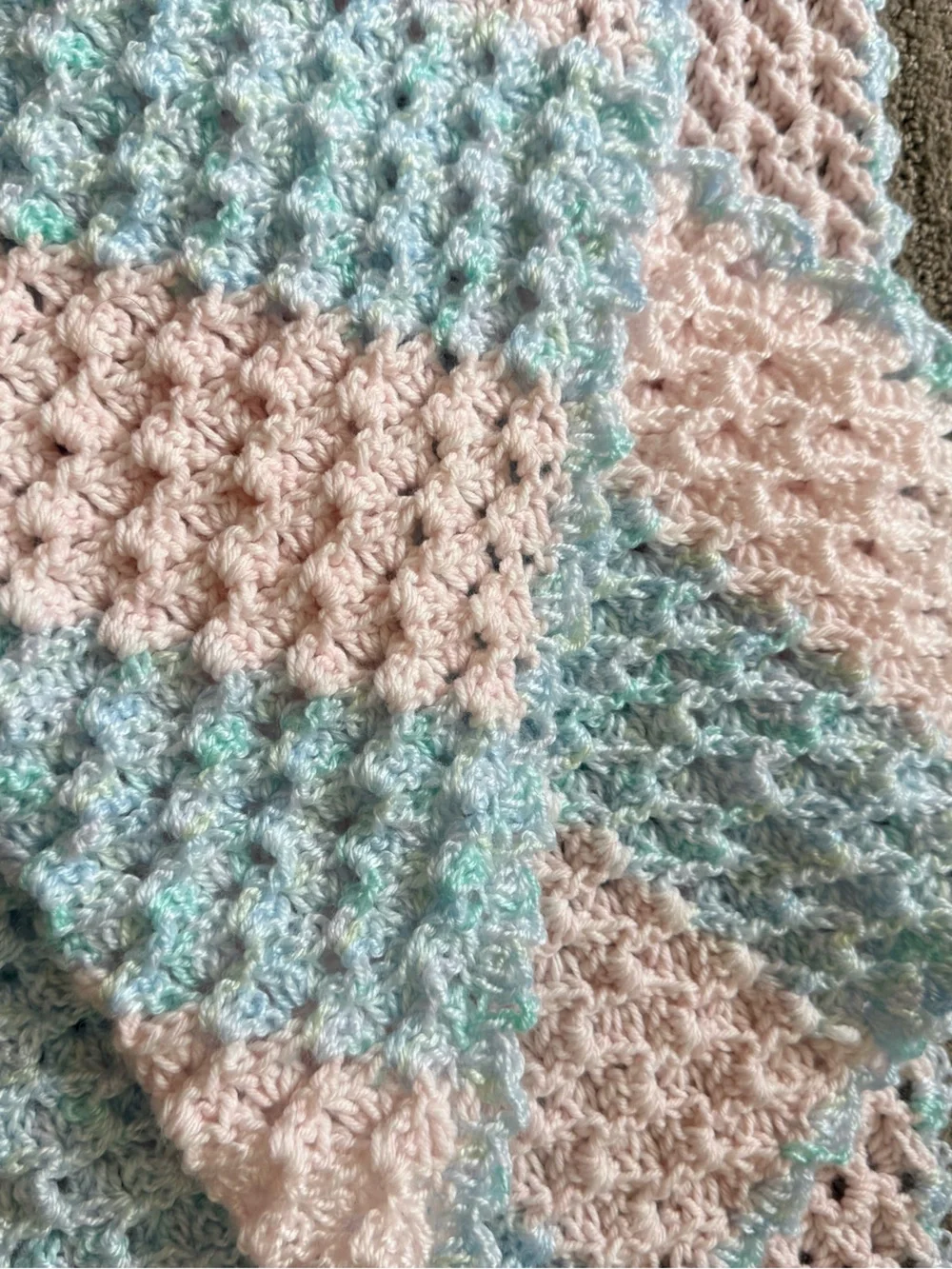 Crocheted Wave Newborn Blanket Pink snd Blue Stripe